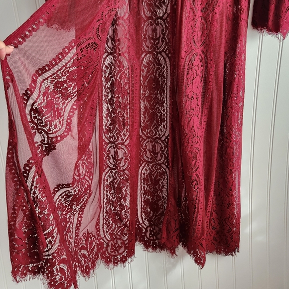 JODIFL Red Lace Long Sleeve Romantic Maxi Length Duster Cardigan Small - Picture 4 of 6